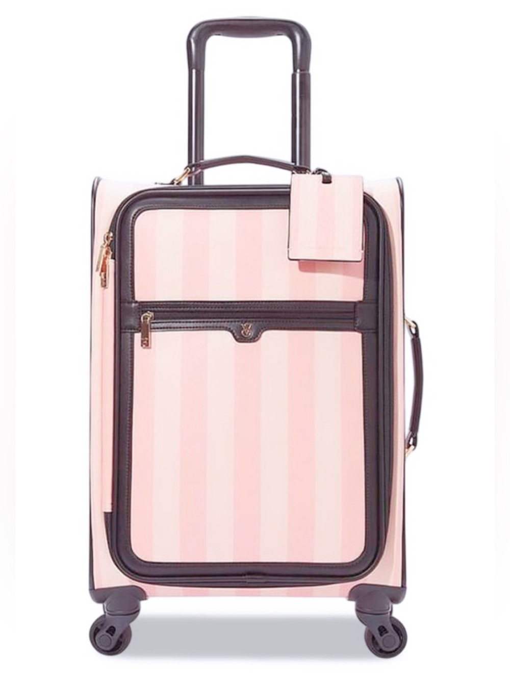 Victoria's Secret Pink and White Striped Luggage with Black Trim
